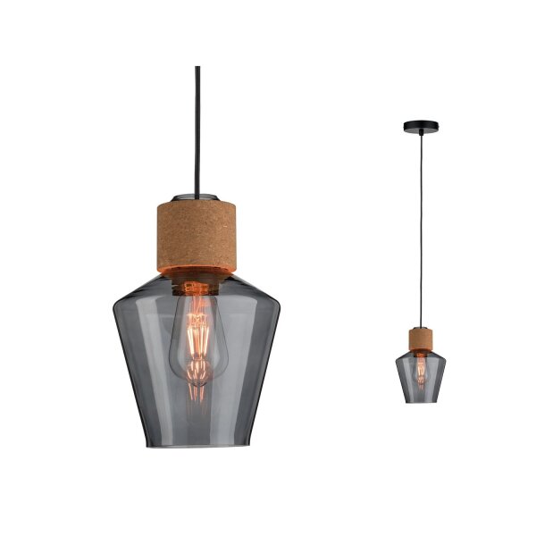 Paulmann Neordic Edla Pendelleuchte max1x20W E27 Rauchglas/Kork/Schwarz 230V