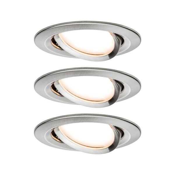 Paulmann Einbauleuchten Set Nova Coin 3-Stufen-dimmbar rund schwenkbar LED 3x6,5W 2700K 230V Eisen gebürstet/Alu