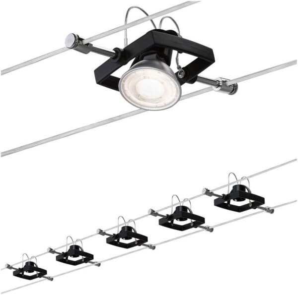 Wire System Set MacII max 5x10W GU5,3 schwarz matt 230/12V Metall Kunststoff
