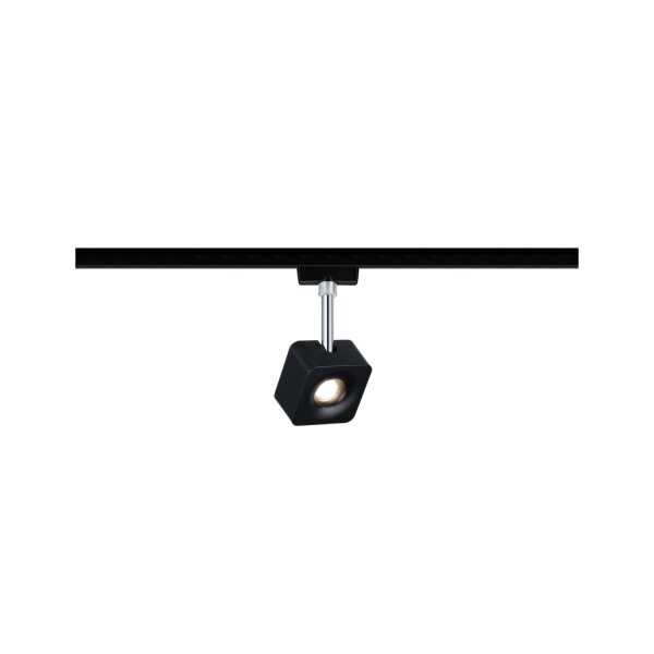 96923 URail Spot Cube 1x8W Schwarz matt Chrom 230V Met/Kst 2700K dimmbar