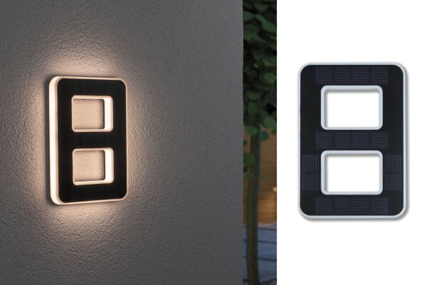Solar LED Hausnummernleuchte inkl. wechselbarer Akku Nummer 8 IP44 3000K 6lm Schwarz