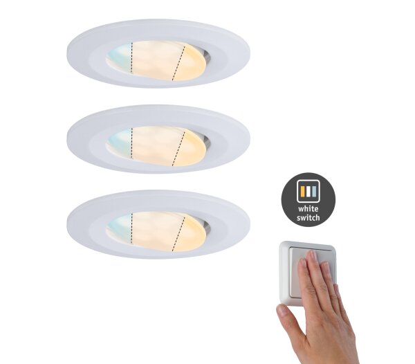LED Einbauleuchte Calla 3er-Set schwenkbar IP65 rund 90mm 30°  5,5W 400lm 230V  White Switch Weiß
