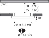 VariFit LED Einbaupanel 3-Step-Dim Veluna IP44 eckig 215x215mm  21W 1650lm 3000K Satin dimmbar
