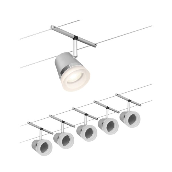 CorDuo Seilsystem Cone Basisset GU5,3  max. 5x10W   230/12V Chrom matt, Chrom