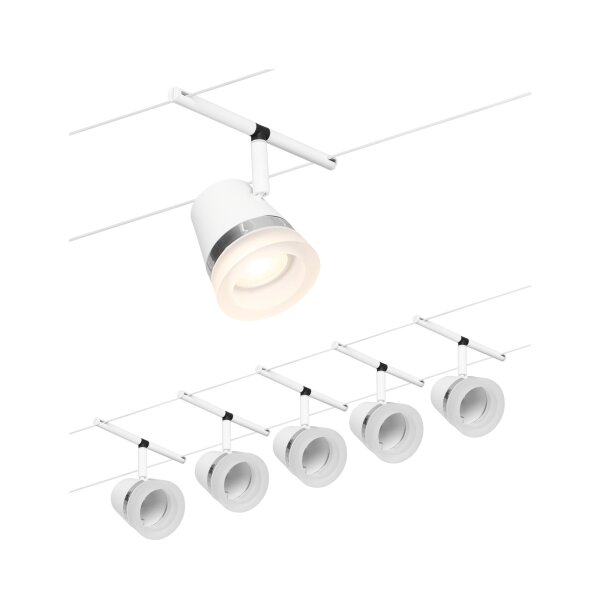 CorDuo Seilsystem Cone Basisset GU5,3  max. 5x10W 230/12V Weiß matt, Chrom