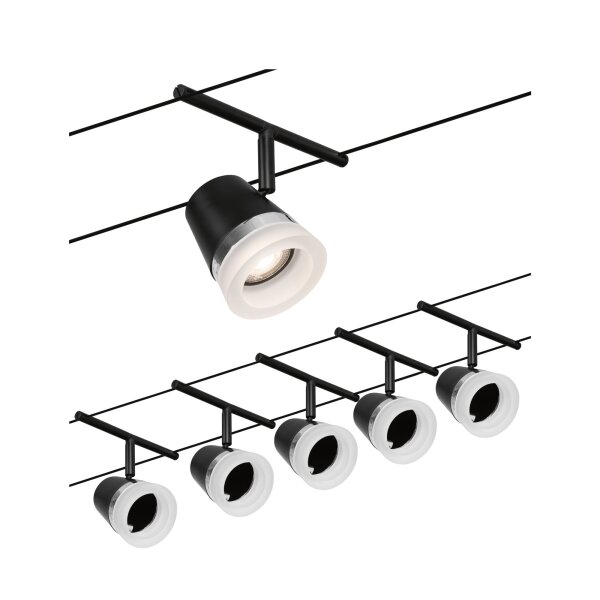 CorDuo Seilsystem Cone Basisset GU5,3  max. 5x10W 230/12V Schwarz matt, Chrom