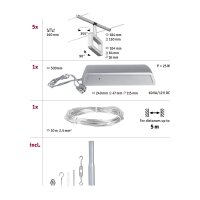 CorDuo LED Seilsystem Frame Basisset  5x280lm 5x4,8W 3000K  230/12V Chrom matt, Chrom