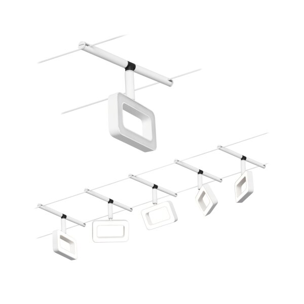 CorDuo LED Seilsystem Frame Basisset  5x280lm 5x4,8W 3000K  230/12V Weiß matt, Chrom