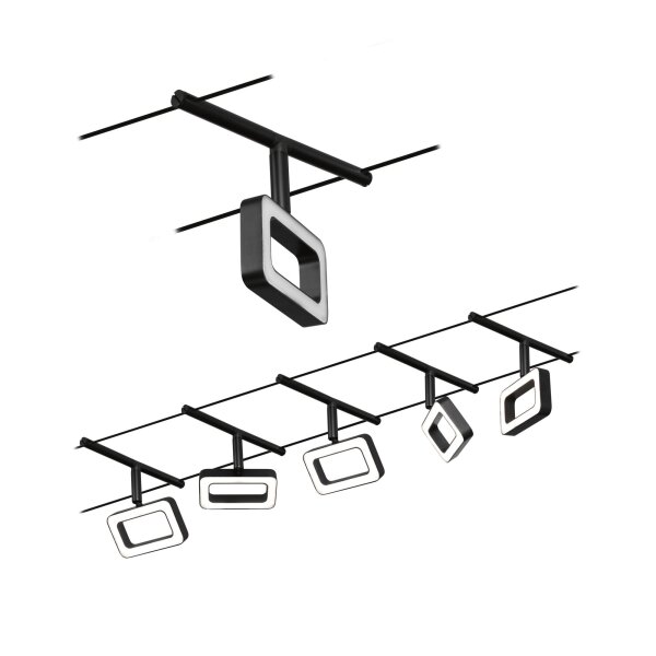 CorDuo LED Seilsystem Frame Basisset  5x280lm 5x4,8W 3000K  230/12V Schwarz matt, Chrom