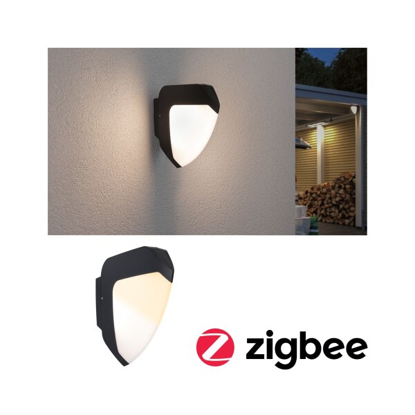 LED Außenwandleuchte Smart Home Zigbee 3.0 Ikosea  insektenfreundlich IP44  50x203mm Tunable Warm 4,4W 350lm 230V  Anthrazit Kunststoff