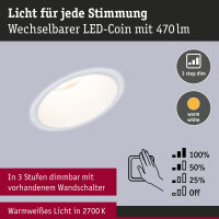 LED Einbauleuchte 3-Step-Dim Cole Coin 1er-Set  IP44 rund 88mm  Coin 6W 470lm 230V dimmbar 2700K Weiß