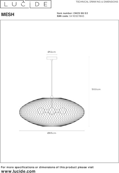 LUCIDE MESH - Pendelleuchten - Ø 85 cm - 3xE27 - Mattes Gold/Messing
