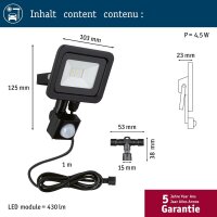 Paulmann Park + Light Bimea LED Außenwandleuchte mit Bewegungsmelder 4,5W 3000K IP65 Schwarz – Art. 94586