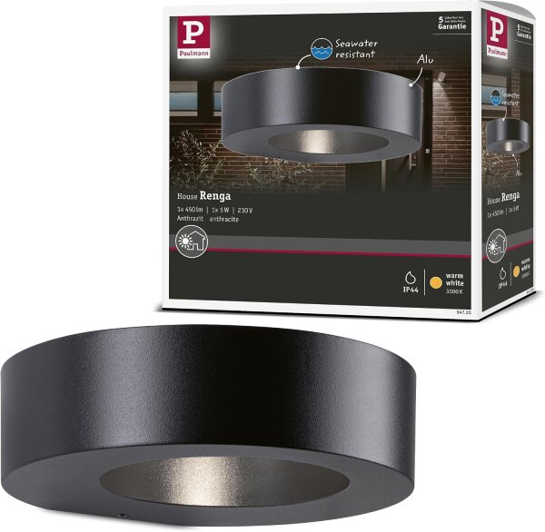 Paulmann Renga LED Außenwandleuchte 5W 3000K IP44 Anthrazit seewasserfest – Art. 94720