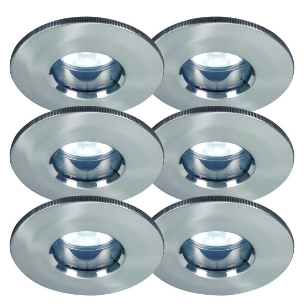 6er Set Einbauleuchten inkl.6W GU10 Leuchtmittel 4000K 230V Eisen gebürstet Neutalweiß IP65 Bad / Aussenbereich ergibt 6x 50W Licht