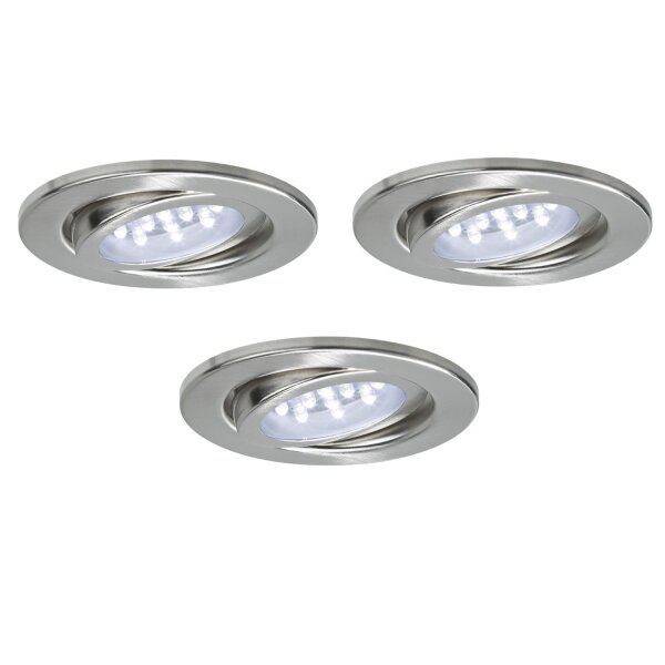 Nice Price Basic Einbauleuchten Set schwenkbar LED 3x0,8W 230V 51mm Eisen gebürstet/Metall