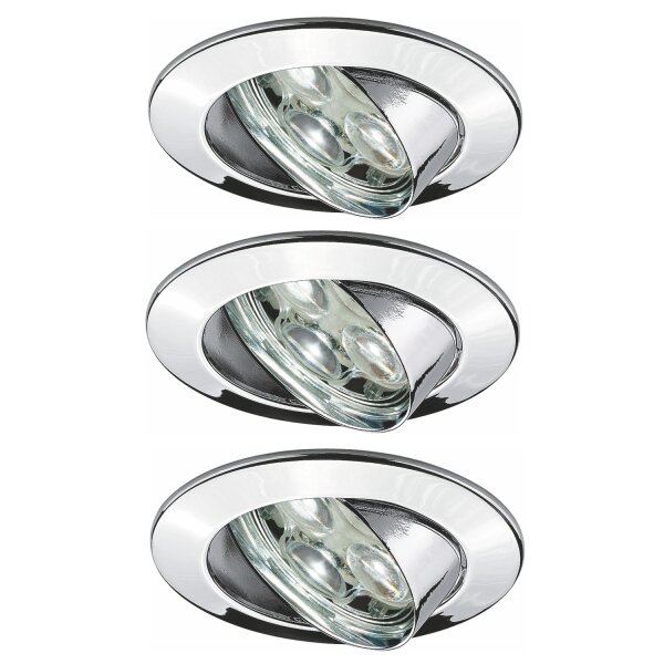 Paulmann Premium Einbauleuchten Set Power Flood LED 3x3W 10VA 230V 83mm Chrom/Alu Zink
