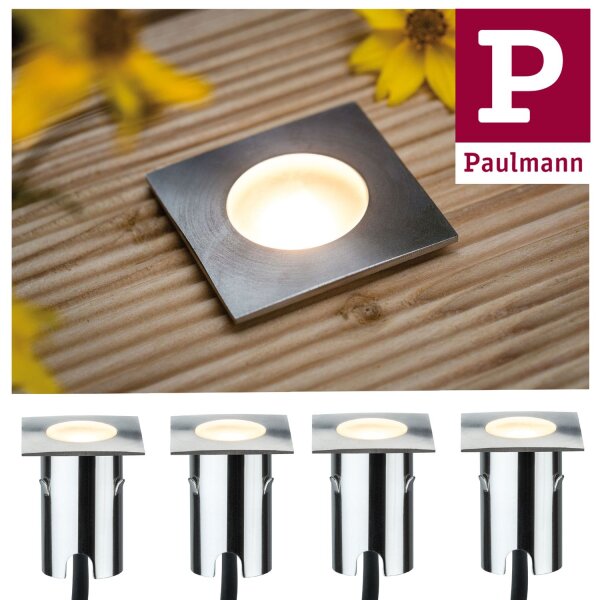 Paulmann Special MiniPlus Boden Einbauleuchten eckig IP67 Ergänzungsset 4x0,7W 2700K 43x43mm Edelstahl