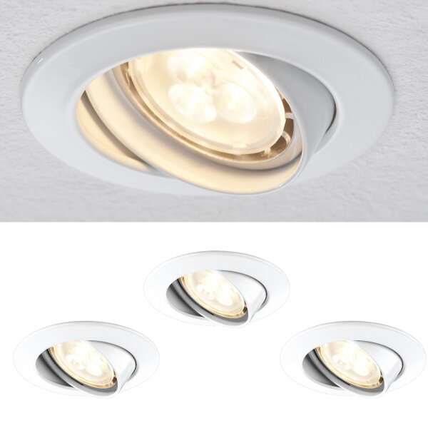 Paulmann Premium Einbauleuchten Set schwenkbar LED 3x4W 3000K 230V GU10 51mm Weiß/Alu Zink