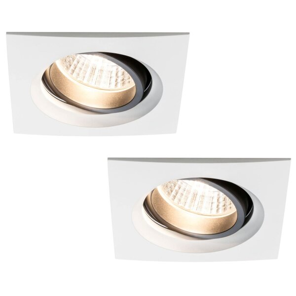 Paulmann Premium Einbauleuchten Set Daz schwenkbar eckig LED 2x7W 18VA 230V/700mA 110x110mm Weiß m./Al