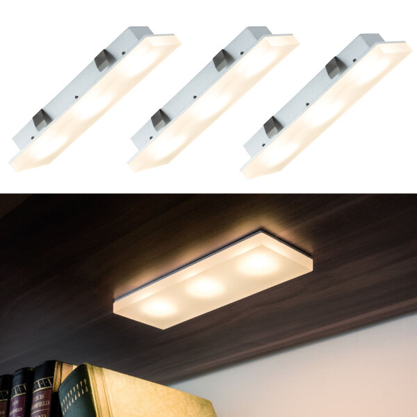 Paulmann Möbel Einbauleuchten Set Fleecy LED eckig 3x3,6W 2700K 9VA 230/12V 150x50mm satiniert/Acryl