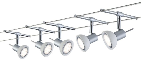 Paulmann WireSystem Set Sheela max 5x10W GU5,3 Chrom matt/Opal 230/12V 60VA Metall/Glas