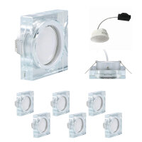 6er Set Einbauleuchtenn Glas Eckig 5W 3000K Warmweiss...