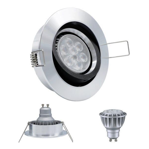 10er Set MILI Einbauleuchtenn 8W GU10 2700K Warmweiss 230V 430 lumen Alu / Schwarz
