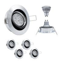 10er Set MILI Einbauleuchtenn 8W GU10 2700K Warmweiss 230V 430 lumen Alu / Schwarz