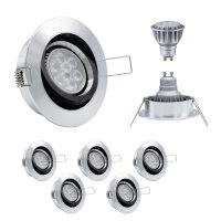 10er Set MILI Einbauleuchtenn 8W GU10 2700K Warmweiss 230V 430 lumen Alu / Schwarz
