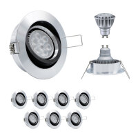 10er Set MILI Einbauleuchtenn 8W GU10 2700K Warmweiss 230V 430 lumen Alu / Schwarz