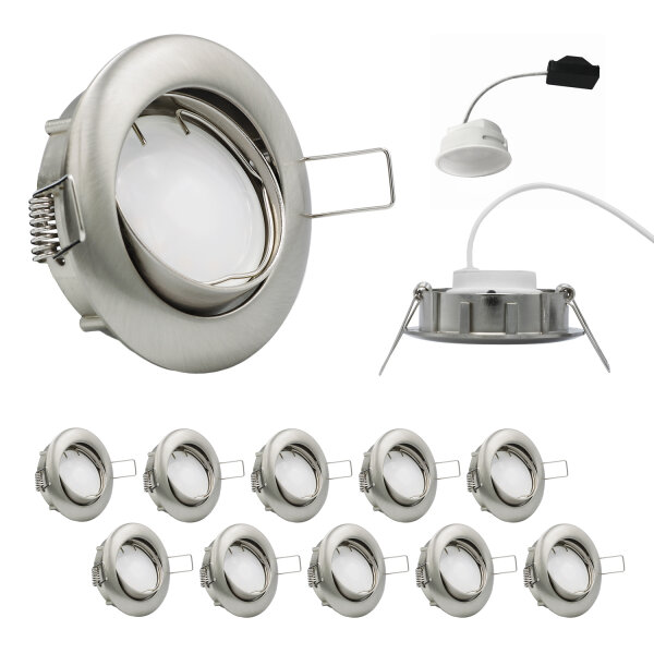 MILI 10er Set Einbauleuchtenn 5W 3000K Warmweiss 230V 400 lumen Eisen gebürstet  inkl. austauschbare LED Modul geringe Einbautiefe