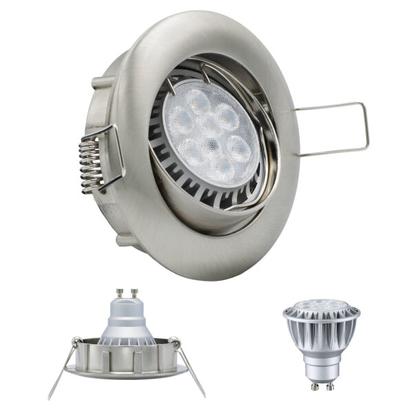 6er Set MILI Einbauleuchtenn 8W GU10 2700K Warmweiss 230V 430 lumen Eisen gebürstet