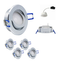 10 x LED Modul und Einbauleuchten in Alu gebürstet MR16 50mm Warmweiß 3000K Satiniert 120° Raumlicht 400 Lumen 5W = 40W - geringe Einbautiefe