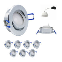 10 x LED Modul und Einbauleuchten in Alu gebürstet MR16 50mm Warmweiß 3000K Satiniert 120° Raumlicht 400 Lumen 5W = 40W - geringe Einbautiefe