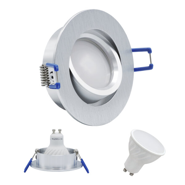 MILI 10er Set Einbauleuchtenn Mili 7W GU10 3000K Warmweiss dimmbar 230V 520 lumen Alu gebürstet