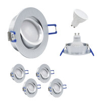 MILI 10er Set Einbauleuchtenn Mili 7W GU10 3000K Warmweiss dimmbar 230V 520 lumen Alu gebürstet