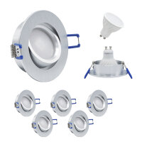 MILI 10er Set Einbauleuchtenn Mili 7W GU10 3000K Warmweiss dimmbar 230V 520 lumen Alu gebürstet