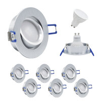 MILI 10er Set Einbauleuchtenn Mili 7W GU10 3000K Warmweiss dimmbar 230V 520 lumen Alu gebürstet
