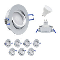 MILI 10er Set Einbauleuchtenn Mili 7W GU10 3000K Warmweiss dimmbar 230V 520 lumen Alu gebürstet