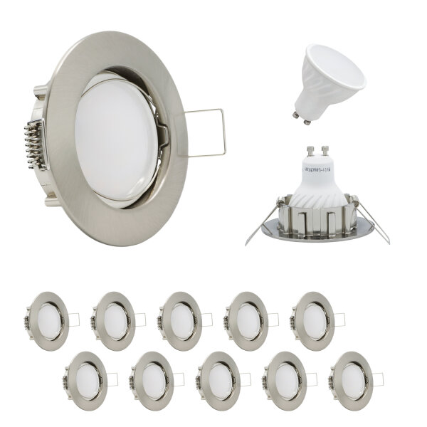 MILI 10er Set Einbauleuchtenn inkl. LED GU10 Leuchmtittel 7W warm weiss 3000K dimmbar