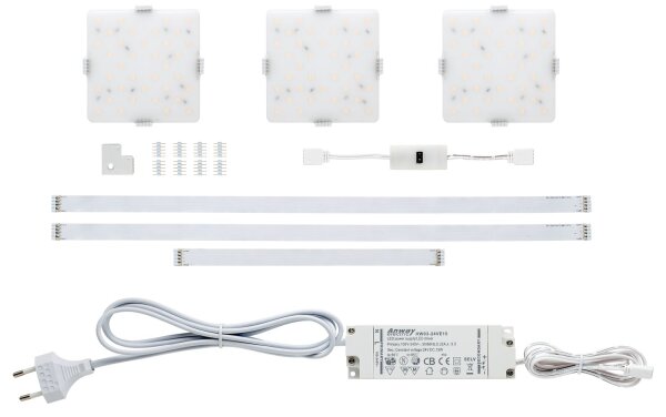 Paulmann Function MaxLED Softpad Basisset 3x 85x85mm 3x3,3W 230/24V 24VA Silber Kunststoff