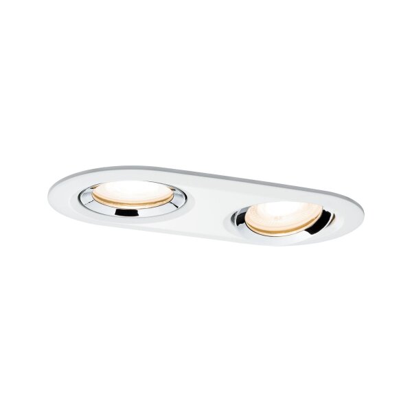 Paulmann Premium Einbauleuchten Set Nova IP65 schwenkbar oval LED 2x7W 230V GU10 51mm Weiß m-Chrom/Alu Zi