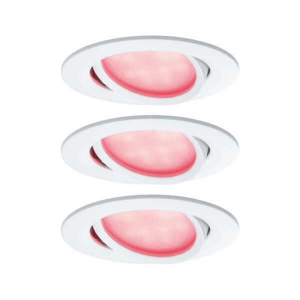 Paulmann Einbauleuchten SmartCoin Bluetooth Set RGBW schwenkbar LED 3x2W 230V/24V 51mm Weiß matt/Alu Zink