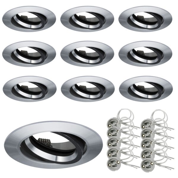 10er Set  Paulmann Einbauleuchten schwenkbar Alu Schwarz Einbaustrahler 10er Pack inkl. GU10 Sockel für LED geeignet