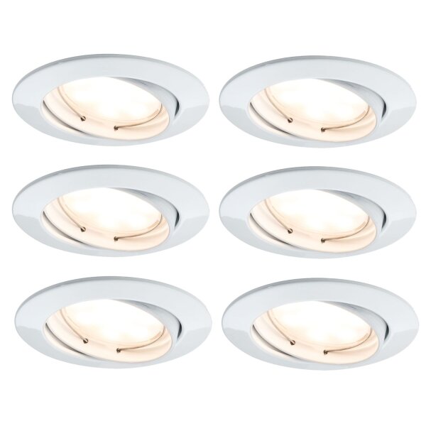 6x  Paulmann SmartHome Bluetooth Goal Einbauleuchten Set LED 5,8W dimmbar schwenkbar 230/24V 51mm Weiß m/Alu Zink 500.06.06