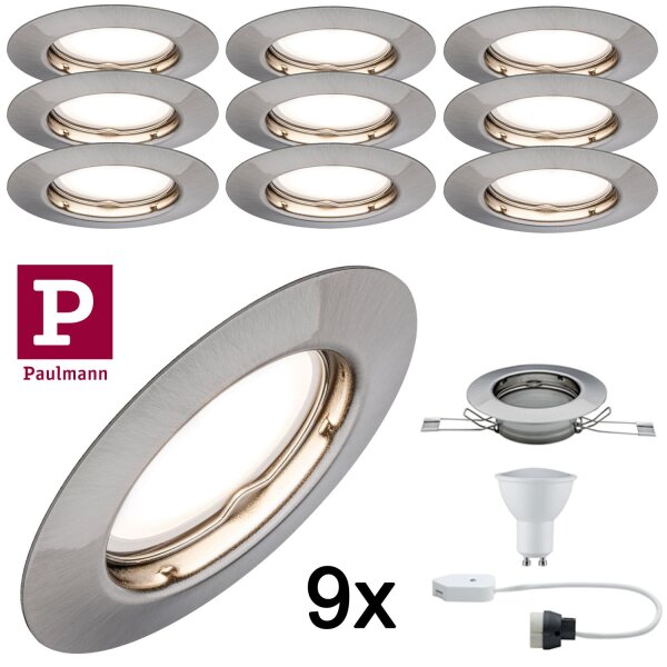 Paulmann Einbauleuchten Set rund starr LED 9x4,5W 230V Eisen gebürstet/Metall 9x340Lumen