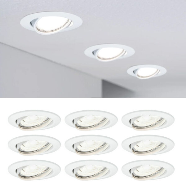9er Set Einbauspot inkl. LED Leuchtmittel GU10 je 425 Lumen warmweiß 2700K 6,5W Verbrauch einbauspot weiss schwenkbar