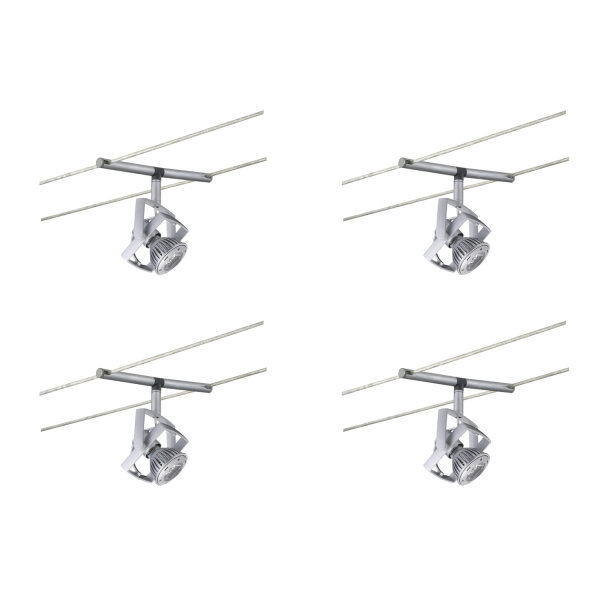 4er Set Paulmann Halogen Seilspot GU5,3 chrom matt inkl. 1W LED Seilabstand 16 cm 2800K warmweiß