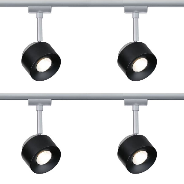 4er Set  Paulmann URail LED Schienenspot Pane Einzelspot 400 lumen 7,4W 2700K dimmbar 230V Schwarz Chrom matt 95374 entspricht 50W Licht